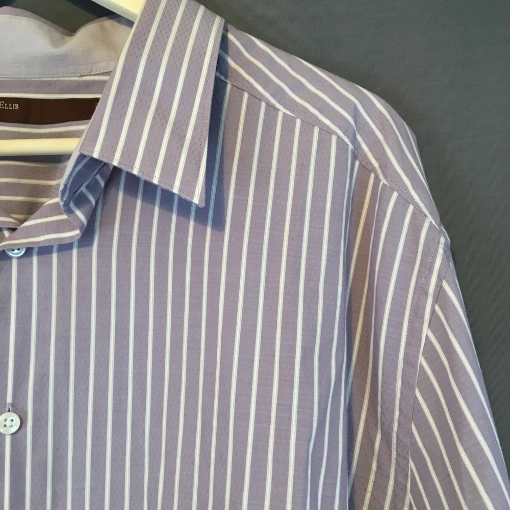 Men's Lavender Perry Ellis Striped LS Shirt - Picture 5 of 8